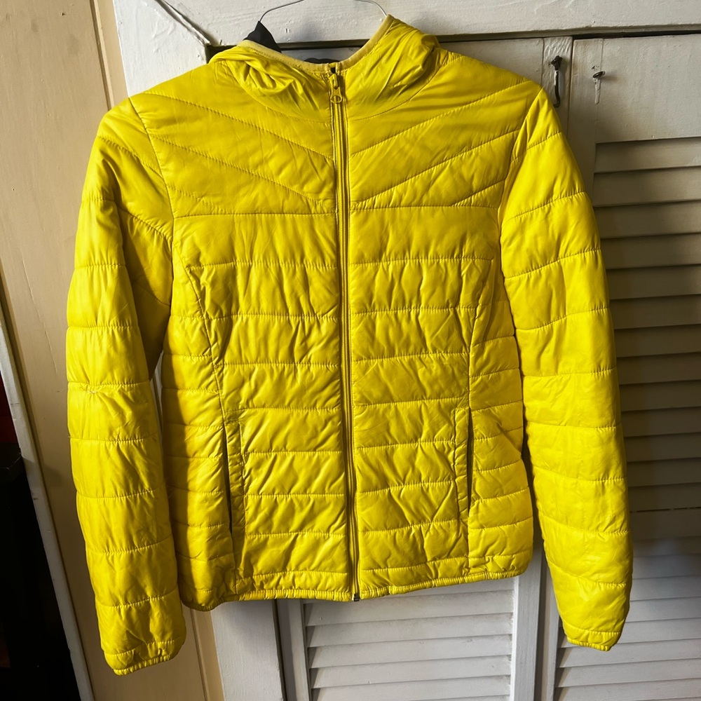 Fluorescent Yellow Quilted Women's Jacket S/M Gap Puffer highlighter